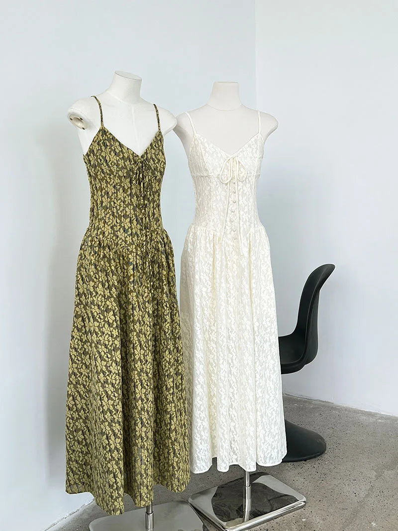 LIZAKOSHT  -  Cotton Blend Women Fashion Sleeveless Flower Long Dress Slim Body Sexy Elegant Spaghetti Strap Beige Maxi Dress Vestidos Clothes