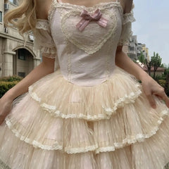 LIZAKOSHT  -  Japan Summer Women Mini Suspender Fluffy Lolita Dress Princess Tierred Ruffles Prom Gown Evening Frocks Y2k Evening Club