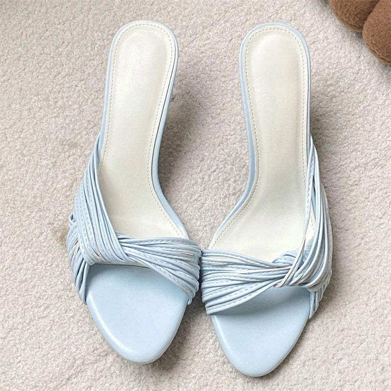 LIZAKOSHT  -  Sexy Thin High Heels Open Toe Women Slippers Summer Designer Narrow Band Coiling Party Dress Slide Shoes