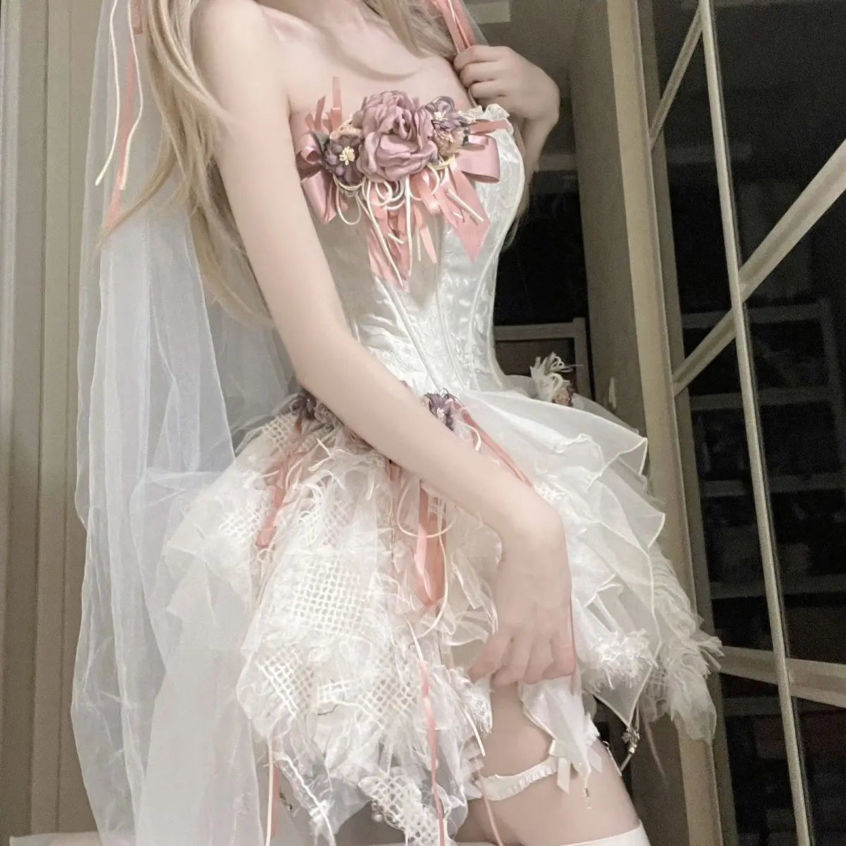 LIZAKOSHT  -  Japan Lolita Romantic Sweet Girl Ballet Dress New Spring and Summer Women's Lae Bow Fairy Cake Dresses Slim Ball Gown Dresses
