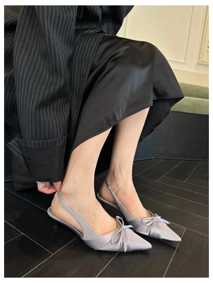 LIZAKOSHT  -  New Spring Women Thin Heels Slingback Sandals Elegant Pointed Toe Pumps Brand Designer Bow Knot Sandal For Party Dress Shoe