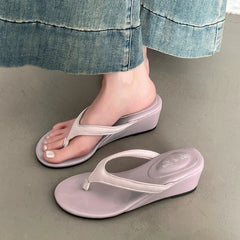 LIZAKOSHT  -  Designer Summer Women Wedges Heel Slippers Concise Street Style Dress Slide Ladies Non Slip Beach Vacation Clip Toe Sandalias