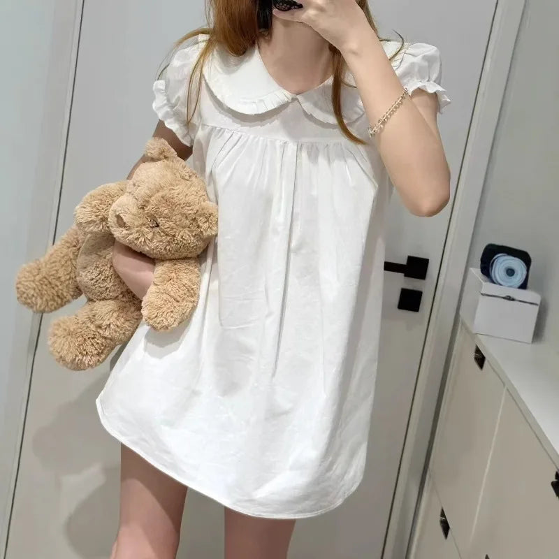 LIZAKOSHT  -  French Vintage Peter Pan Collar Puff Sleeve Sweet Dress Y2k Spring Summer Pleated All Match Clothes Harajuku High Street Dress