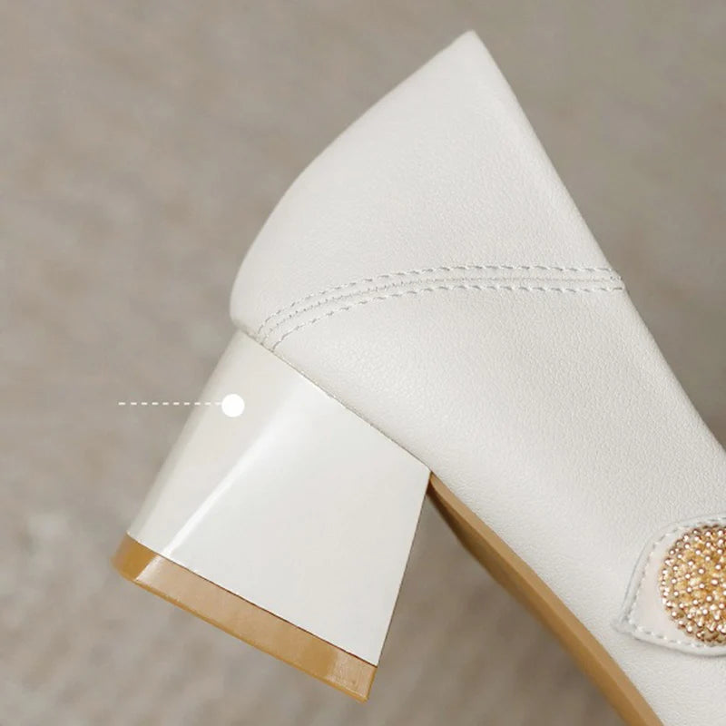 LIZAKOSHT  -  Women 3cm 5cm High Heels Elegant Daily Valentine Pumps Female Soft Leather Elegant Low Heels Metal Buckle Strap Mary Jane Shoes