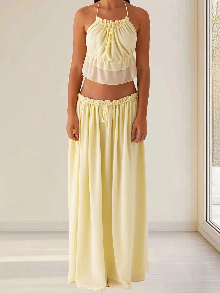 LIZAKOSHT  -  Women s Floral Print Crop Top and High Waisted Maxi Skirt Set for Summer Vacation Beachwear Outfit