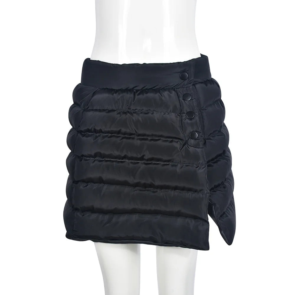 LIZAKOSHT  -  Puffy Cotton Padde Bodycon Mini Skirts Women Solid Fashion High Waist Buttons Split Quilted Skirt Fashoin Casual Streetwear