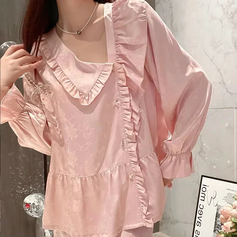 LIZAKOSHT  -  Thin Section Jacquard Women's Pajamas Sets Spring and Fall Senior Sense of Elegance Thin Section of Ice Silk Home Wear Sleepwear
