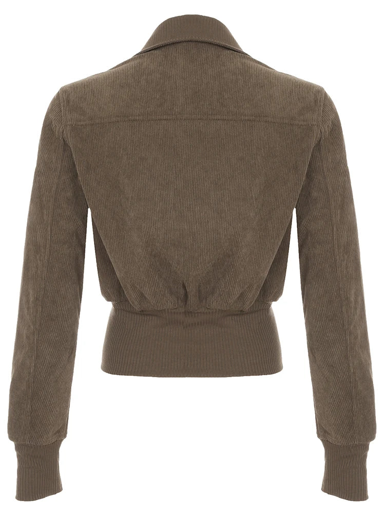 LIZAKOSHT  -  Corduroy Cropped Jacket Y2K Vintage Women'S Sweatshirt Autumn Casual Long Sleeve Turn-down collar Zip Up Coats Female