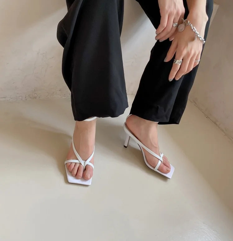 LIZAKOSHT  -  Women Genuine Leather Sandals Thin Heel Sandals High Heels Buckle Square Toe Ladies Footwear Summer Beige Black Red 39