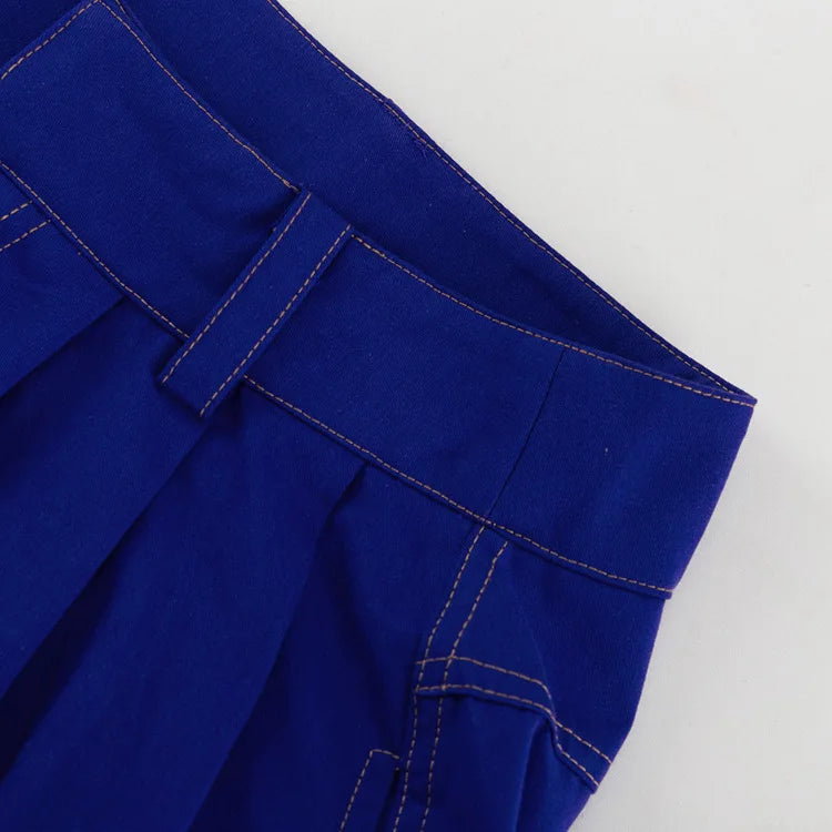 LIZAKOSHT  -  Stylish Street American Double Pocket Blue Trousers Women's Loose Straight Wide Leg Pants