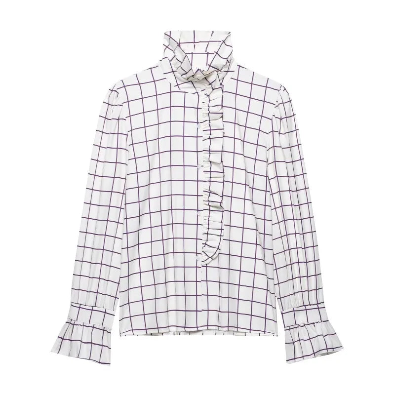 LIZAKOSHT  -  Women Vintage Ruffles Shirt Blouse Spring New Women Fashion Simple Casual Long Sleeve Shirt with Wood Ear Blouse Female Tops