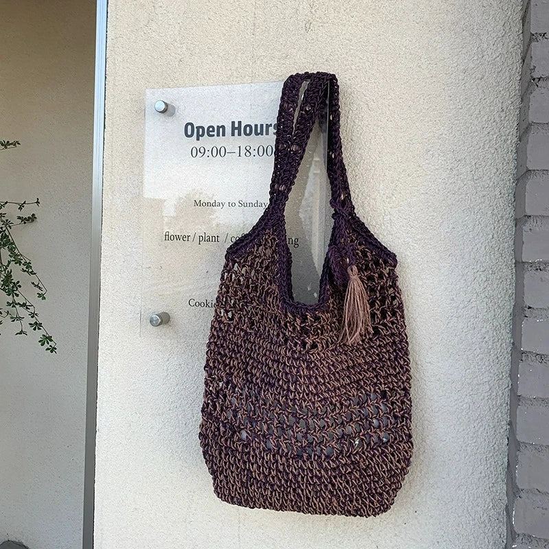 LIZAKOSHT  -  Eco-friendly Handmade Women Designer Straw Mesh Shoulder Bag Beach Holiday Dress Beach Shopping Bags