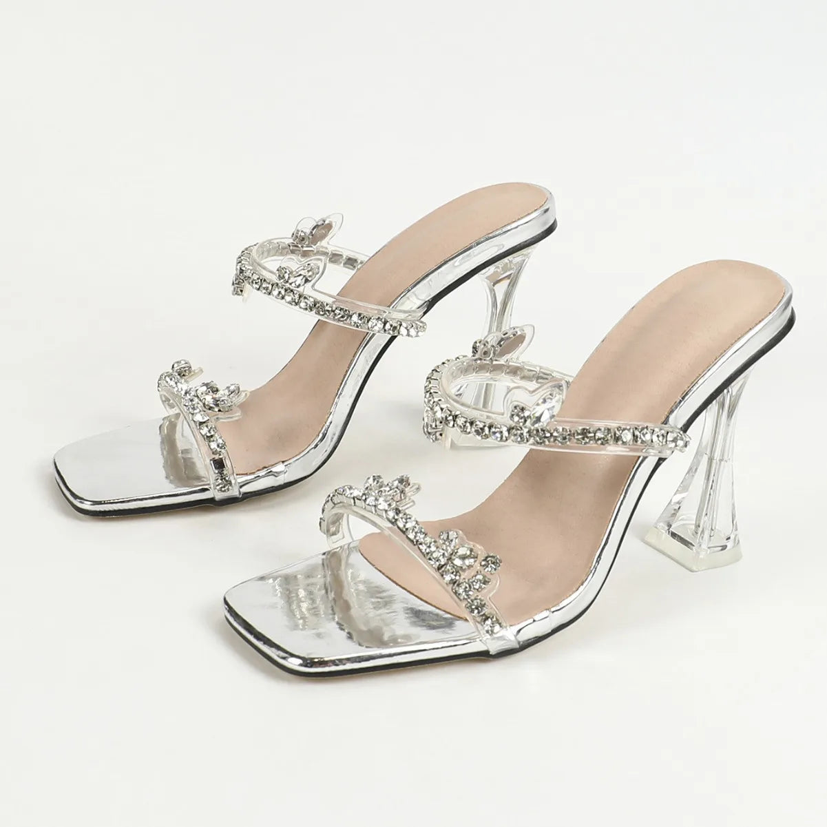 LIZAKOSHT  -  Fashion Rhinestone Slippers For Women's 2025 Summer New Crystal Thick Heel Transparent Sandals Full Diamond Shoulder Bag Set