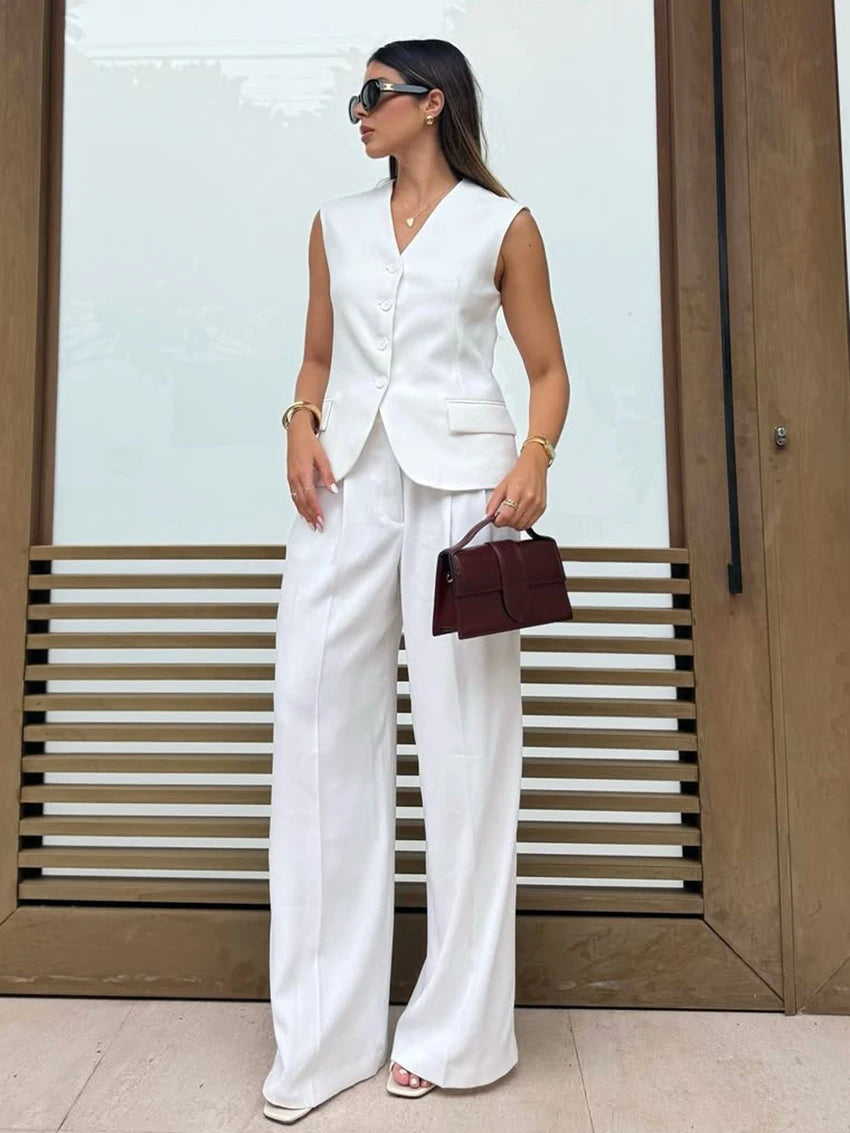 LIZAKOSHT  -  Summer Ladies Nightwear 2 Piece Set V-Neck Sleepwear Sleeveless Pajamas Backless Nightgowns Pants Female Nightie Suit
