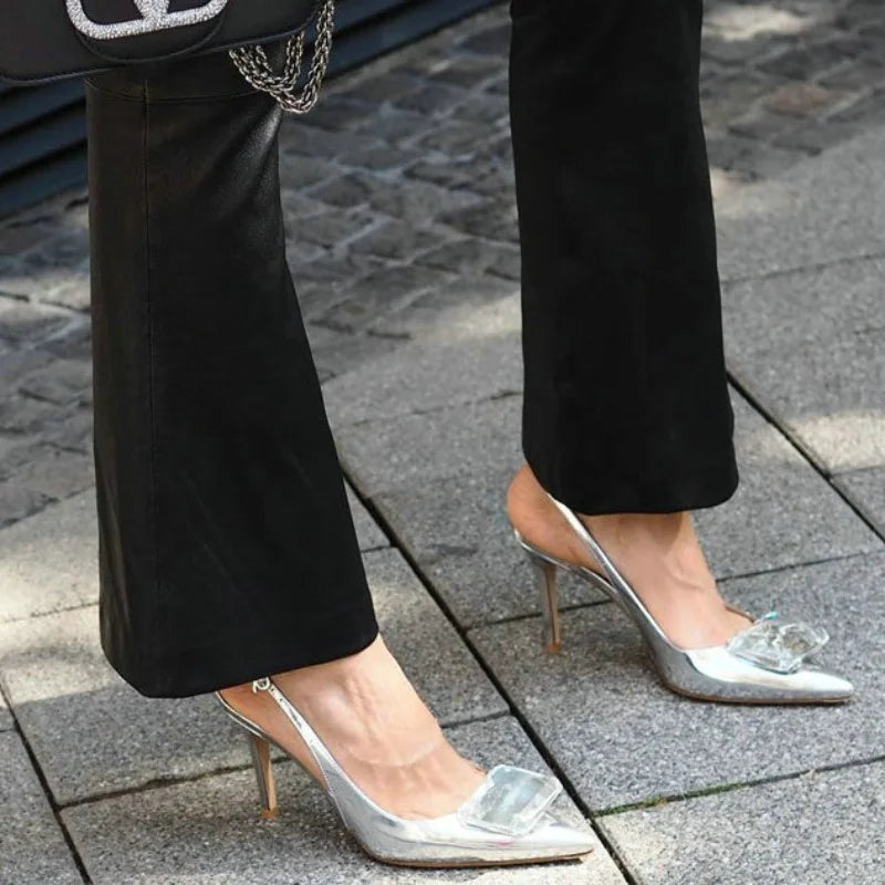 LIZAKOSHT  -  Summer New High-Heeled Shoes Pointy Square Buckle Crystal Shallow Mouth Thin Heels Elegant Sandals For Woman