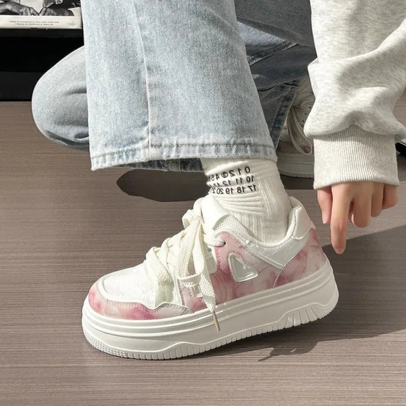 LIZAKOSHT  -  Sweet Pink Shoes for Women PU Leather Fashion Collegiate Style Women Sneakers Casual Versatile Kawaii Ladies Shoes
