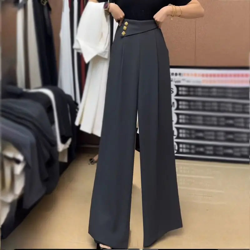 LIZAKOSHT  -  Retro Narrow Version of Wide-leg Pants Draped with Ice Silk Waist-tight Straight Pear Shape to Make You Look Slim