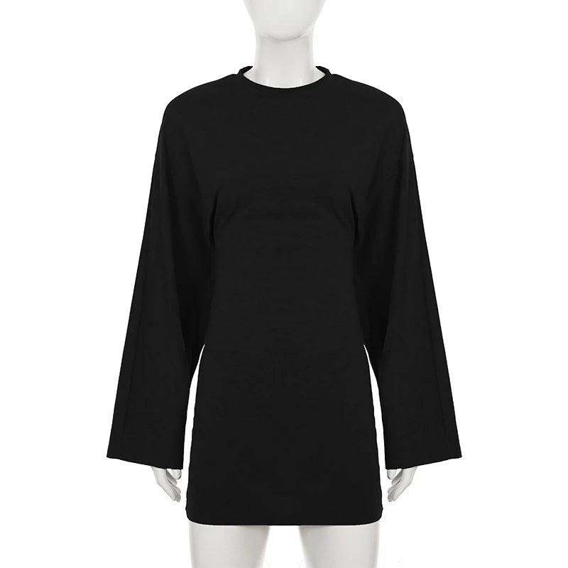 LIZAKOSHT  -  Simple O Neck Long Sleeve Solid Color Ladies Casual Mini Dress Women 2026 Autumn Party Club High Waist Vestidos Ladies