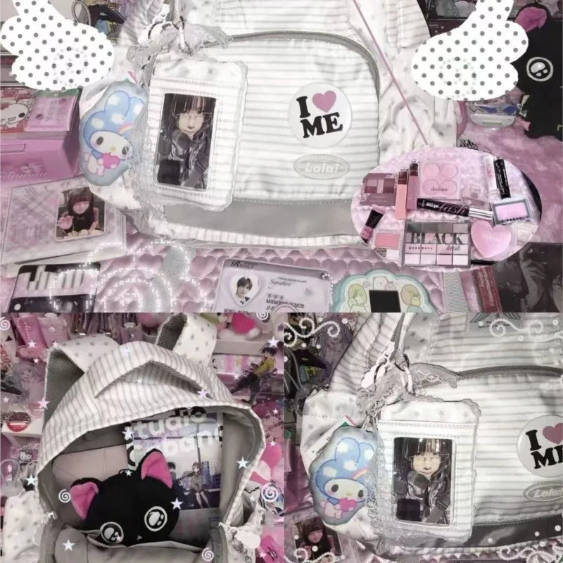 LIZAKOSHT  -  Japanese Minimalist Stripe Backpack Women Star Print Large Capacity Student Schoolbag Ladies Sweet Cute Harajuku Mochilas Mujer