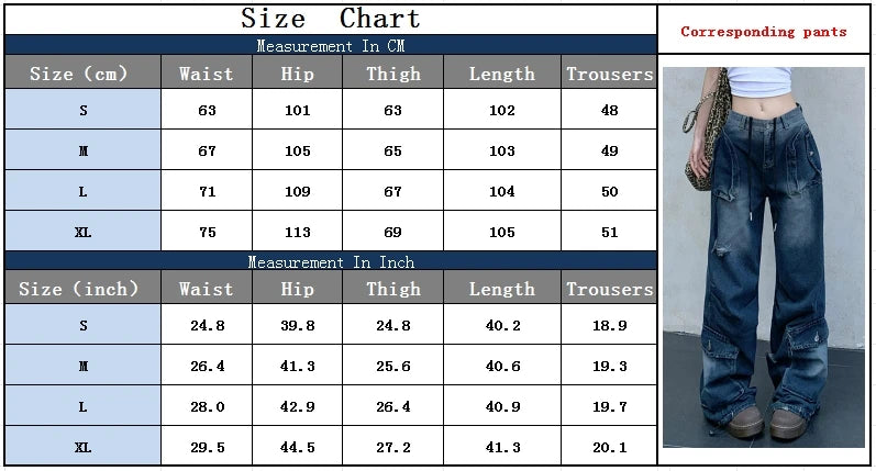 LIZAKOSHT  -  Trashy Y2K Streetwear Multi Pockets Baggy New Jeans Cargo Pants Women Clothes Wide Leg Loose Straight Lady Denim Trousers