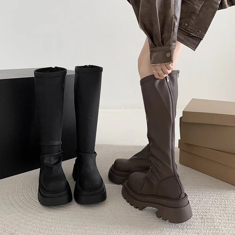 LIZAKOSHT  -  Shoes Women's Rubber Boots Rain Med Rome Hoof Heels Fabric PU Cotton Shoes Med Heel Boots Rubber Rome Fabric PU Hoof