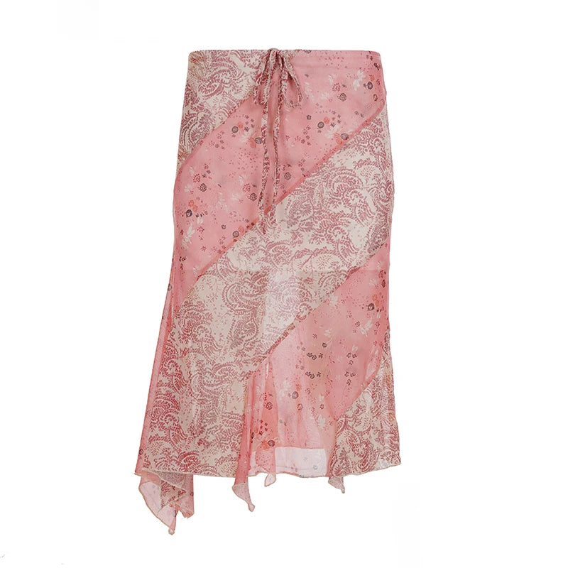 LIZAKOSHT  -  Boho Chic Color Block Asymmetric Long Skirt Women Fashion Vacation Style Mid Length Flowy Skirt Aesthetic Outfits