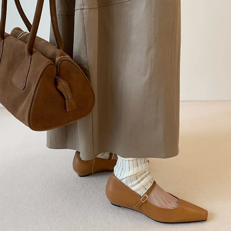 LIZAKOSHT  -  Fashion Women's Shoes New High Quality Genuine Leather Retro Mary Jane Shoes Square Head Shallow Mouth Women's Shoes