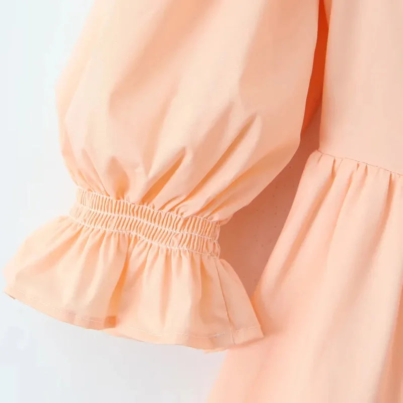 LIZAKOSHT  -  Fashion Sweet Style Dress Women's Autumn Bubble Sleeve Splicing Design Pleated Skirt
