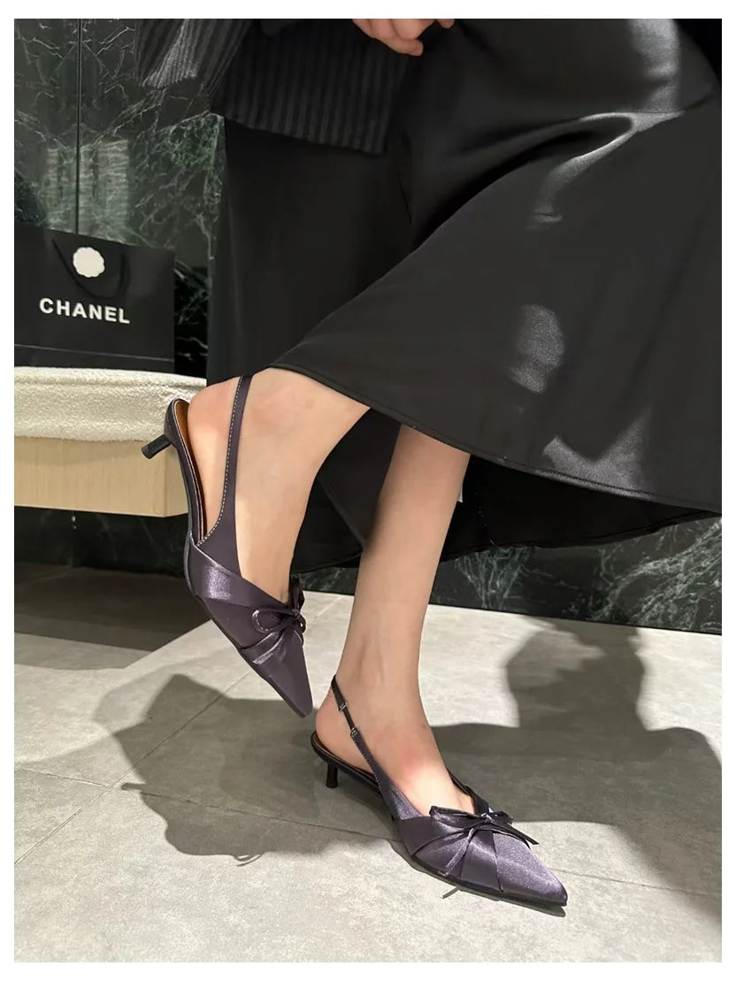 LIZAKOSHT  -  New Spring Women Thin Heels Slingback Sandals Elegant Pointed Toe Pumps Brand Designer Bow Knot Sandal For Party Dress Shoe