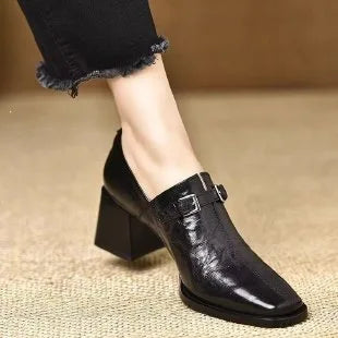 LIZAKOSHT  -  Women's Shoes British Style Low-Top Sharp-Toe Commuter Shoes Metal Buckle Anti-Slip Leisure Spring Autumn Seasonal Loafers Pumps