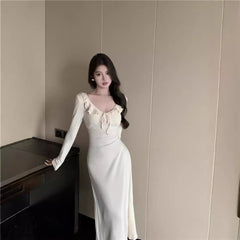 LIZAKOSHT  -  New Knitted Hip-pack Dress for Women's Skirt for Autumn and Winter Ruffle Straps Base