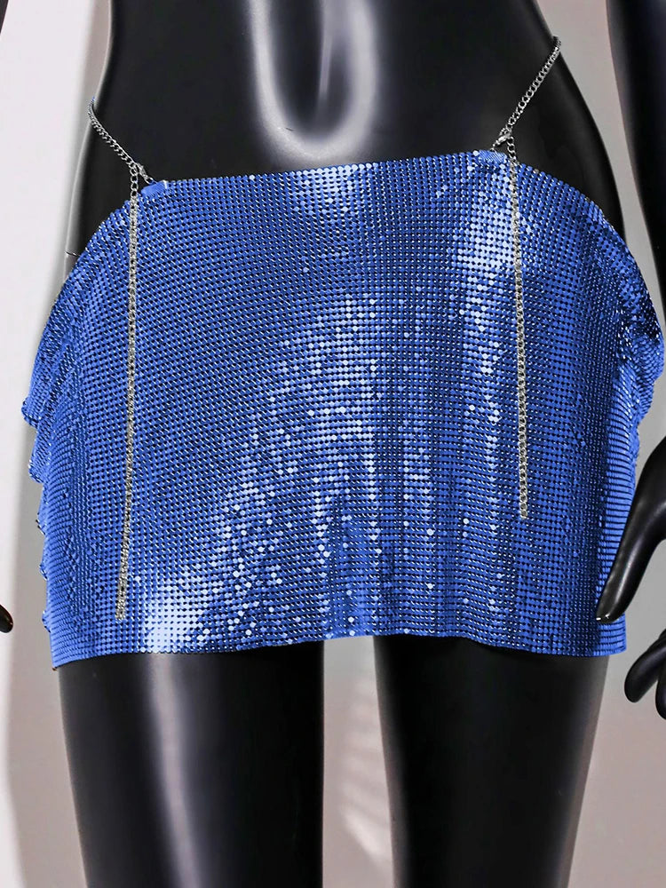 LIZAKOSHT  -  Sequin Glitter Skirt with Cut-Out Details Sexy Clubwear for Women Sparkly Party Mini Skirt Night Out Outfit