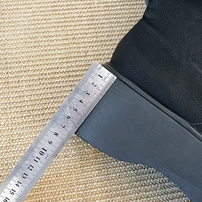 LIZAKOSHT  -  Chunky Style Women Knight High Boots Designer Belt Buckle Platform Heel Shoes Autumn Winter Thick Sole Ladies Long Booties