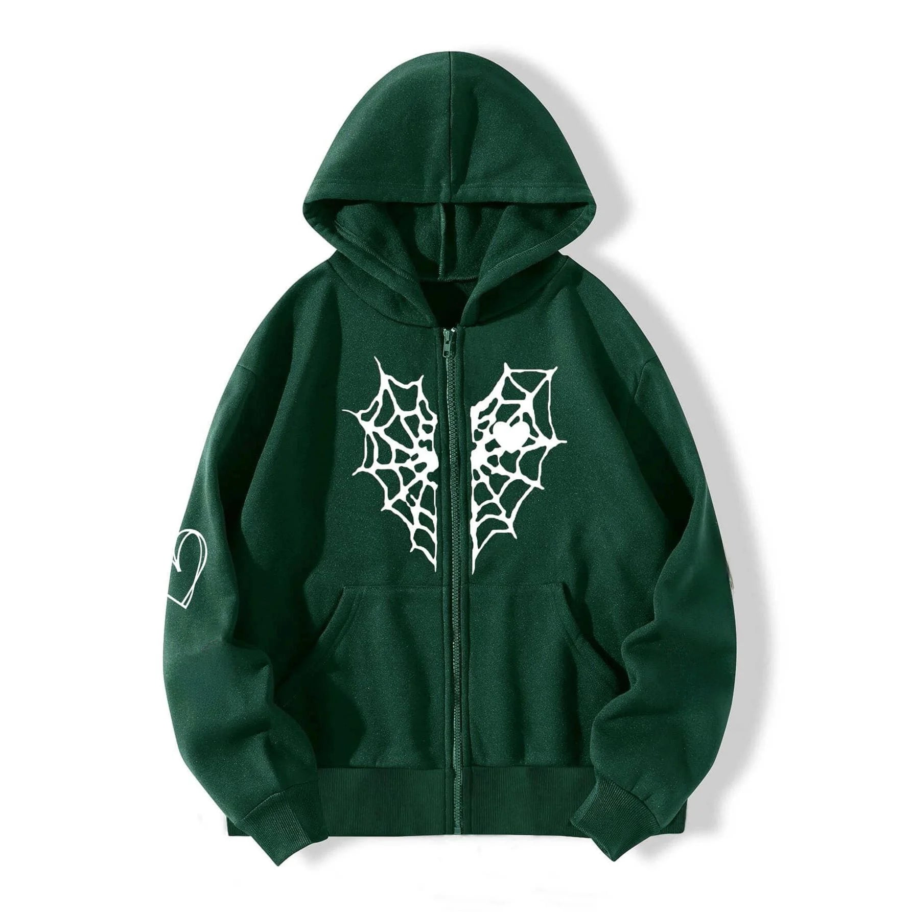 LIZAKOSHT  -  Thi Heartaped Printed Zipper Warm Hooded Cardigan Long Sve Mid-Length Polyester Women's Sweatirt Faion Autumn