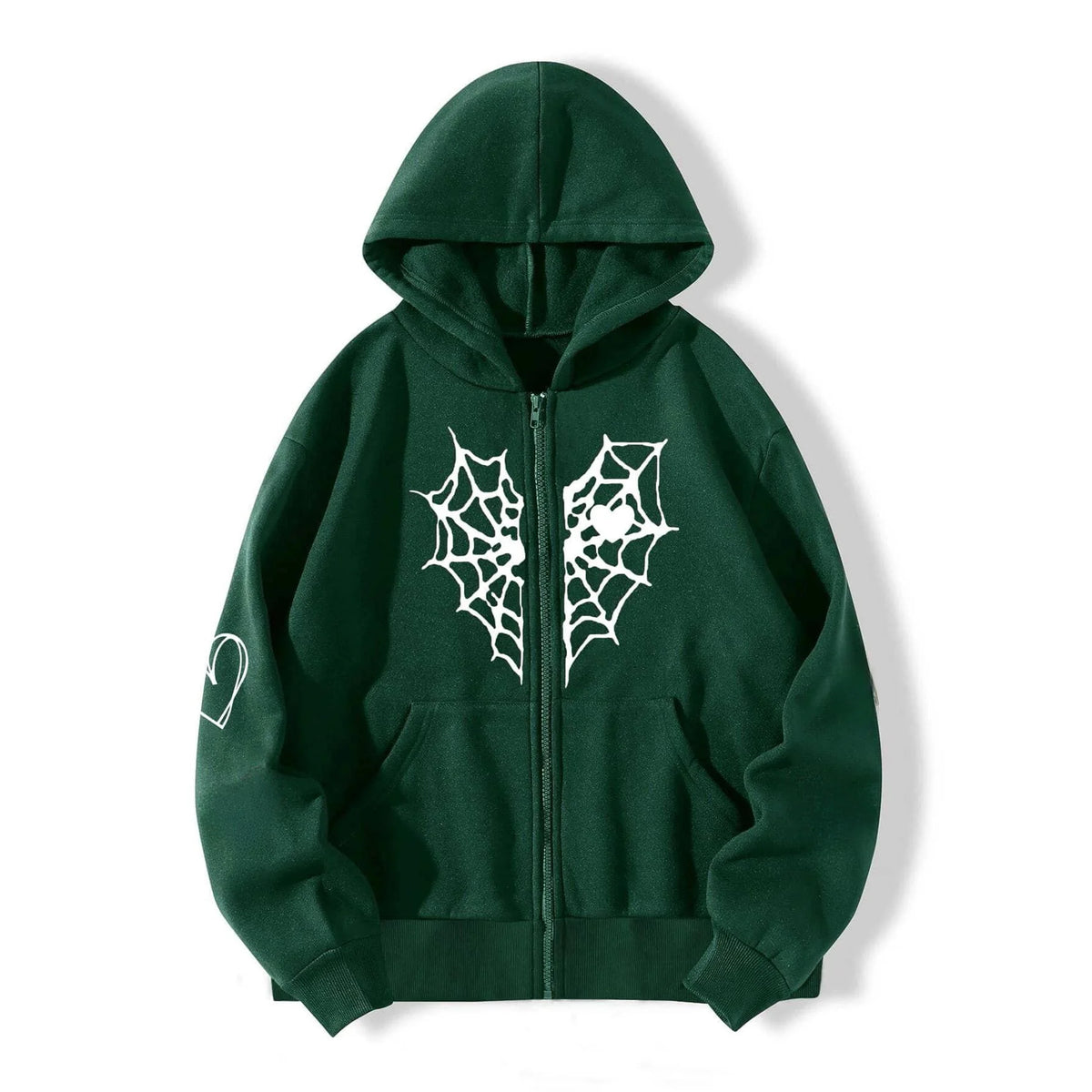LIZAKOSHT  -  Thi Heartaped Printed Zipper Warm Hooded Cardigan Long Sve Mid-Length Polyester Women's Sweatirt Faion Autumn