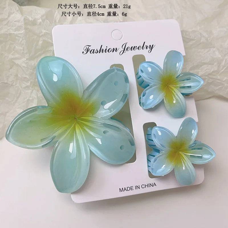 LIZAKOSHT  -  3pcs/set Flower Claw Clip Women Hawaiian Girl Hair Accessories Flower Ponytail Clip Clamp Barrettes Hairpin Summer Beach Jewelry