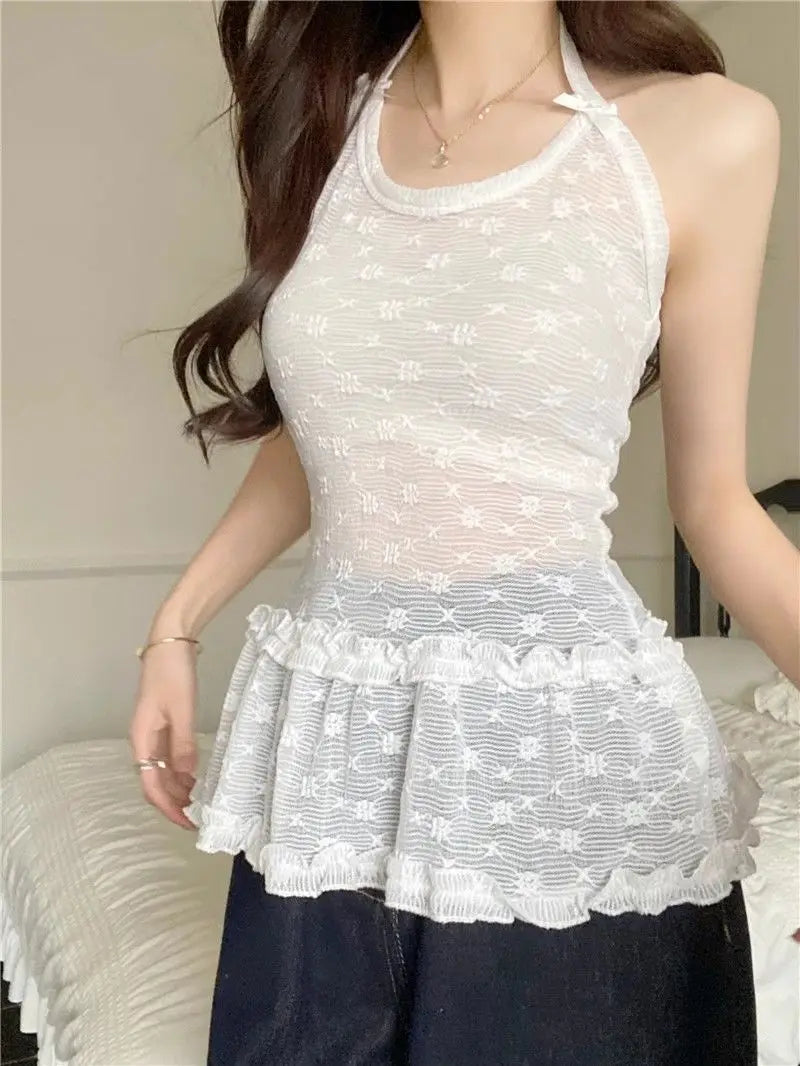 LIZAKOSHT  -  Neck Strap Tank Top for Women in Summer Sweet Small Slim Fit Interior Design Sense Top for Outer Wear