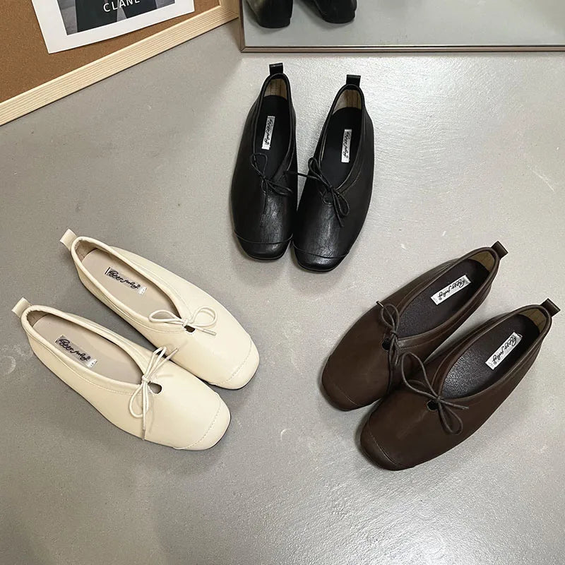 LIZAKOSHT  -  Women's Vintage Flats Comfortable Leather Ballet Shoes Female Soft Dress Shoes Mujer Slip On Loafers Mujer New Woman Shoes