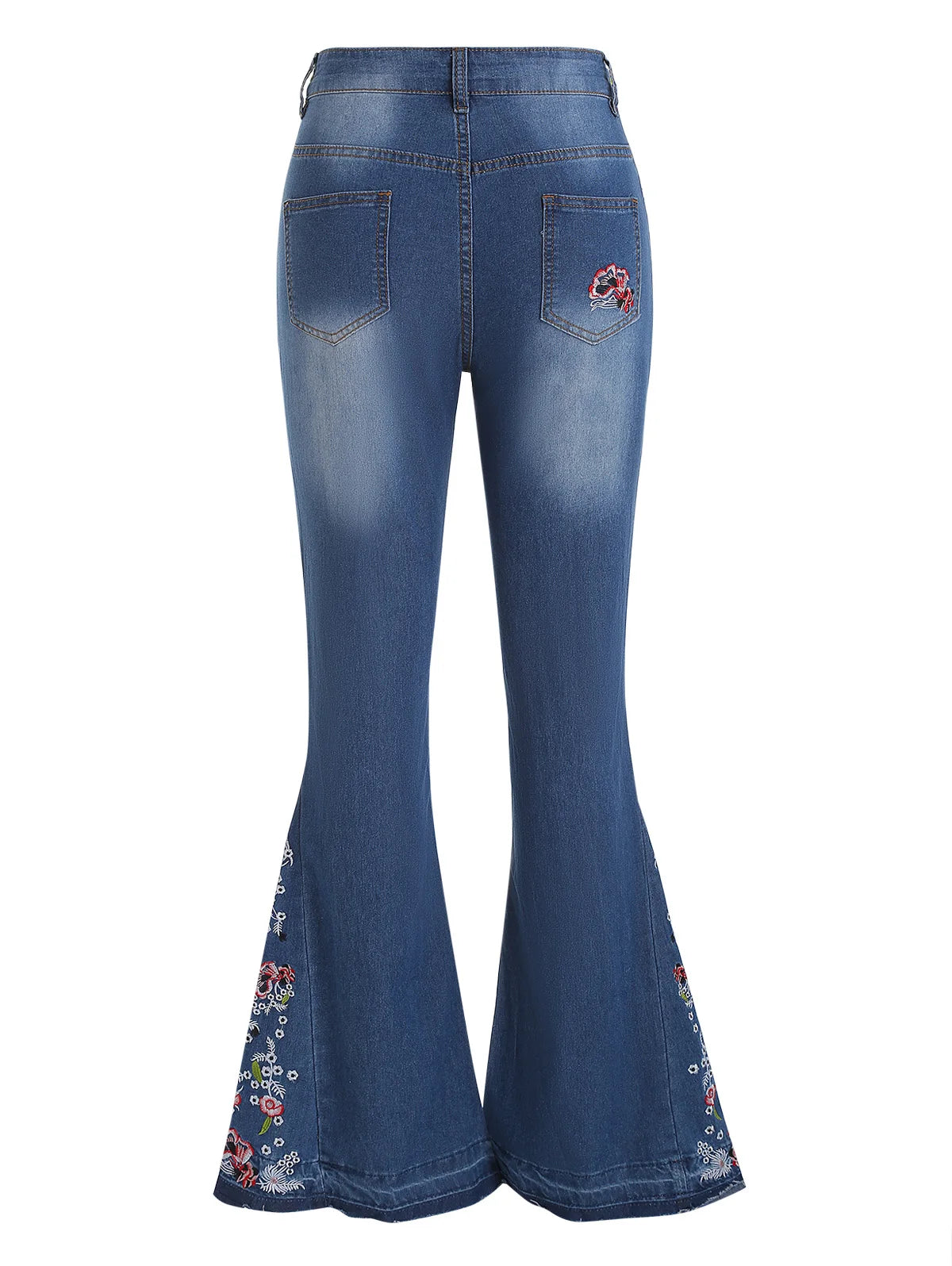 LIZAKOSHT  -  Womens Casual Flare Jeans Embroidery Flower Pockets Dark Wash Zipper Fly Denim Pants Fashion Long Pants