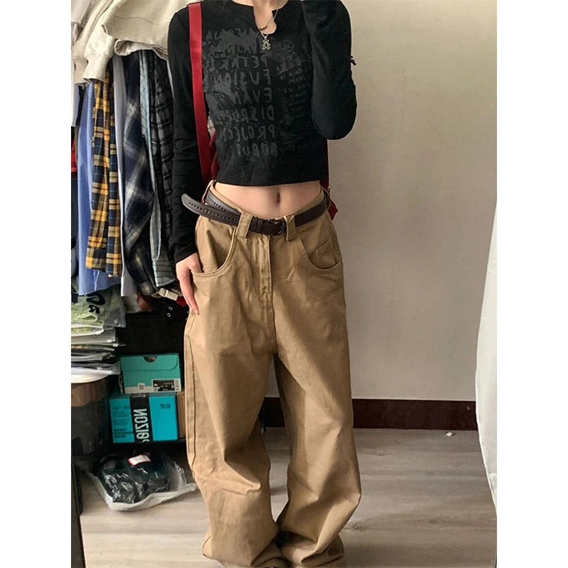 LIZAKOSHT  -  Y2K 2000S Cargo Jeans Women Vintage Oversized Denim Wide Leg Pants Japanese Harajuku High Waist Baggy Straight Trousers