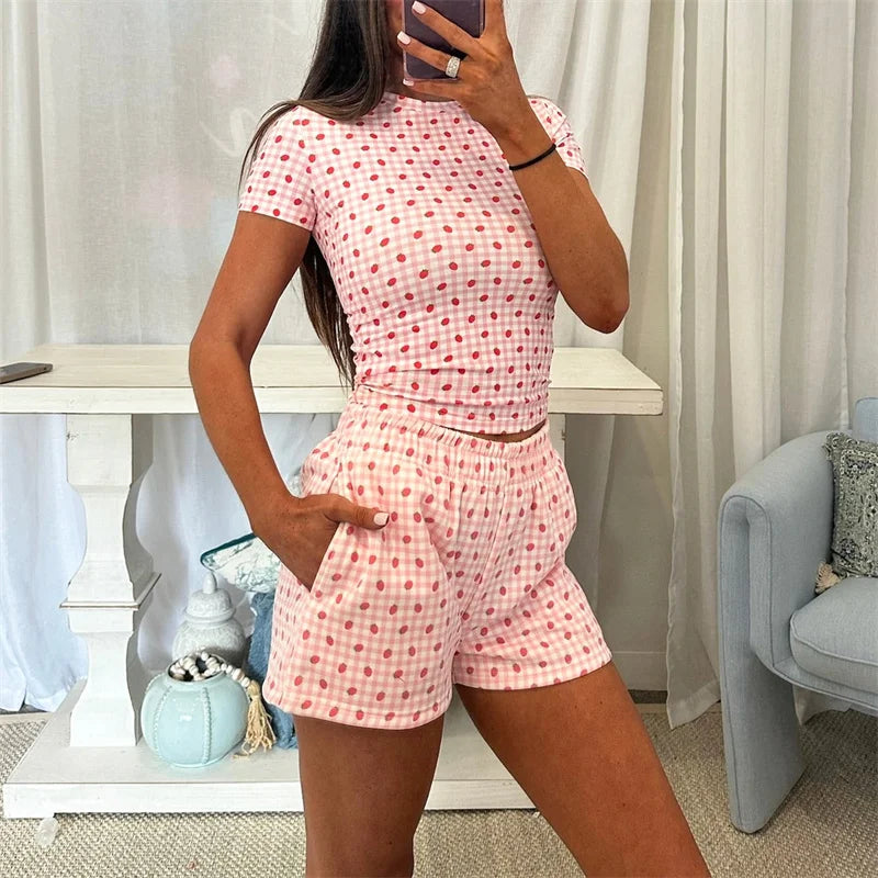 LIZAKOSHT  -  Lounge Outfit Set Women Coquette Clothing Floral Print Short Sleeve T-Shirt Shorts with Pockets 2 Piece Set Clothes