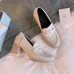 LIZAKOSHT  -  Fashion Shoes New High Quality Genuine Leather Shoes Round Head Coarse Heels High Heels Loafers Shoes Lolita Shoes Women