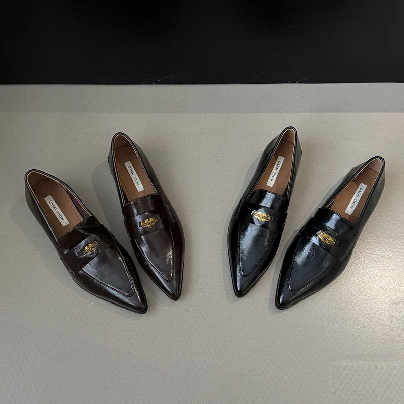 LIZAKOSHT  -  Autumn New Brand Women Flat Shoes Fashion Pointed Toe Slip On Ladies Casual Laofer Shoes Flat Heel Dress Flat Shoes New