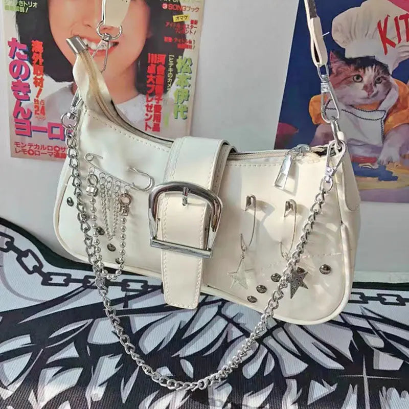LIZAKOSHT  -  Fairy Grunge New Trendy Chain Star Hottie Cool Shoulder Crossbody Bag Korean Fashion Y2K  Punk Vintage Purses and Handbags