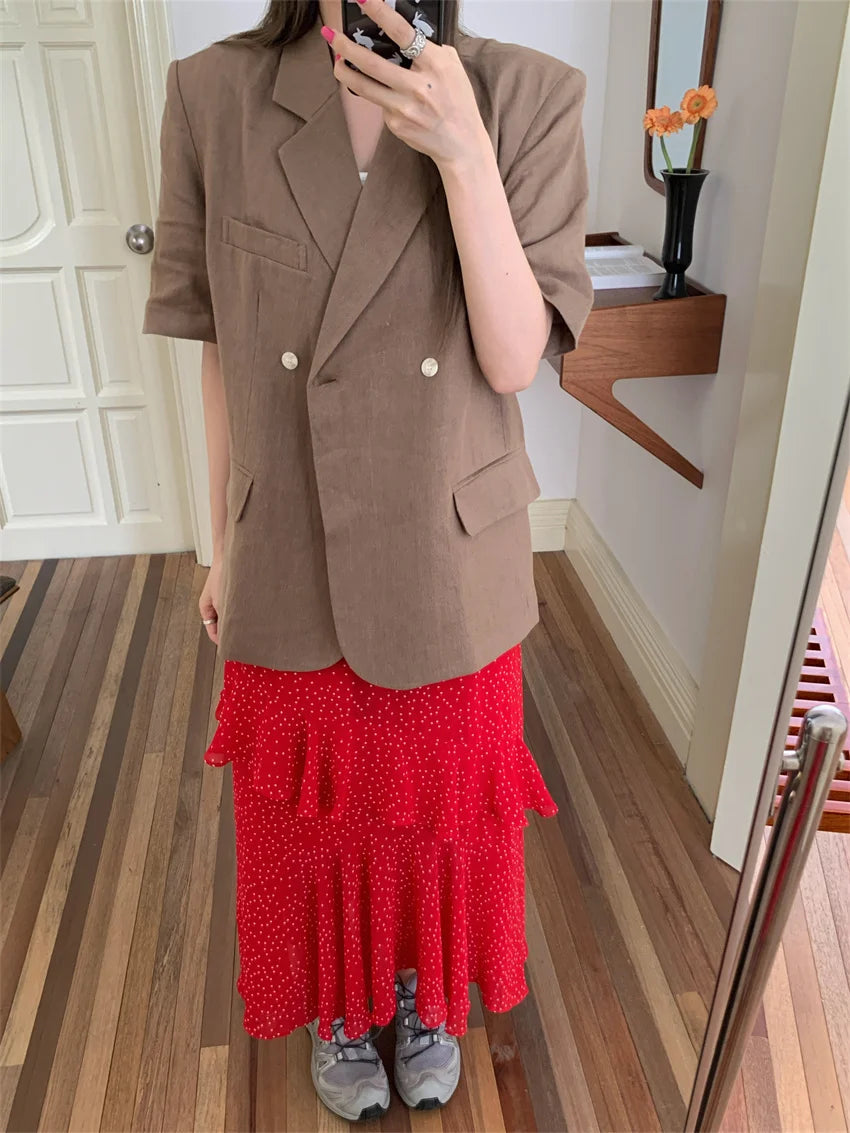 LIZAKOSHT  -  Minimalist Polka Dots Skirts Women Chic Loose Elegant 2024 New Fashion Summer Half Sleeve Slim Work Wear Blazers