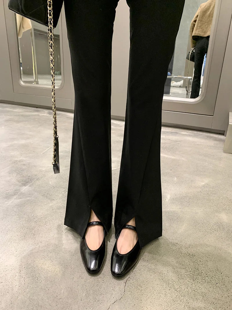 LIZAKOSHT  -  Shallow Mouth Mary Jane Shoes Women's Flat Shoes Ladies French Retro Single Shoes Buckle Leather Loafers Women