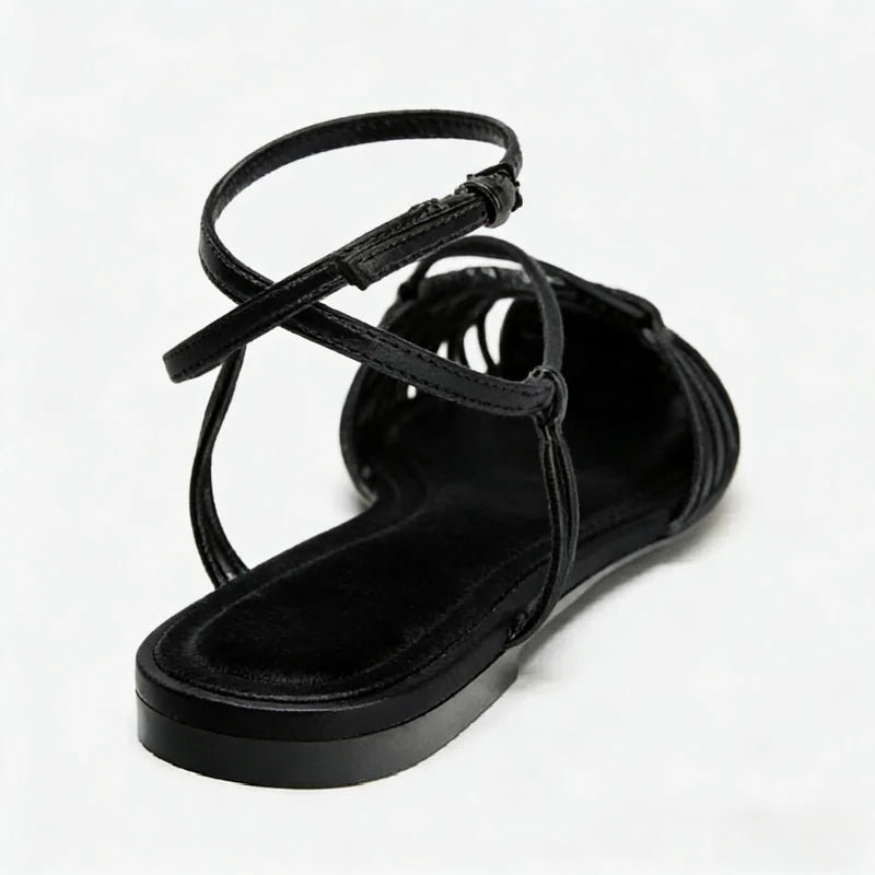 LIZAKOSHT  -  Fashion Flat Roman Sandals Women Narrow Band Comfort Fashion Beach Shoes Women Ankle Buckle Hollow Casual Weave Women Sandals