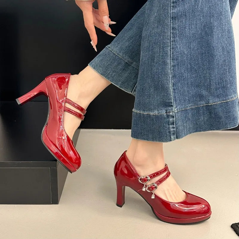 LIZAKOSHT  -  Designer Luxury Thick Heel Women Mary Jane Shoes Concise Shallow Belt Buckle Shoes Ladies Outdoor Elegant Dress Dancing Pumps