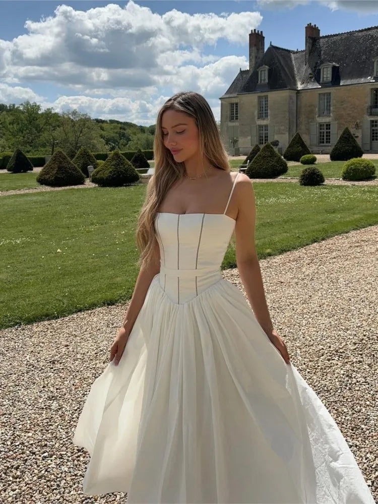 LIZAKOSHT  -  Women Elegant Patchwork Suspenders Maxi Dress Fashion Slim White Backless Sleeveless A-line Dresses Summer Lady Chic Party Robes