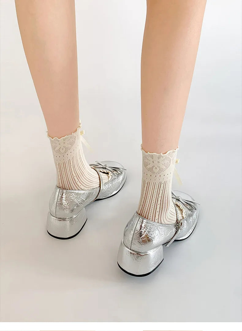 LIZAKOSHT  -  Designer Spring Autumn Thick Heel Women Mary Jane Shoes Concise Butterfly-knot Single Shoes Ladies Elegant Dress Leather Pumps